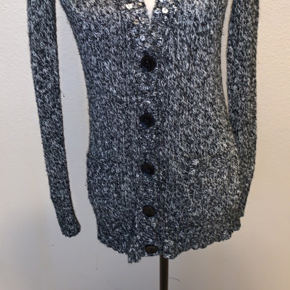 Mudd heathered grey sequined v-neck button down sweater - Picture 3 of 10